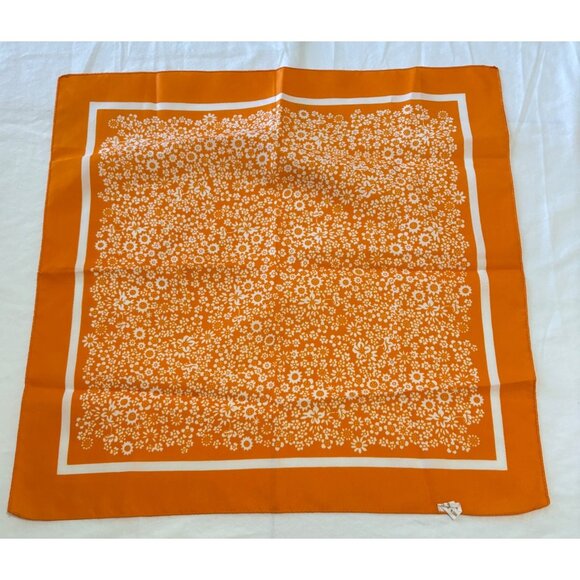 Vintage Floral Scarf Square Orange White Summer Spring Fun Flowers Italy - Picture 2 of 7